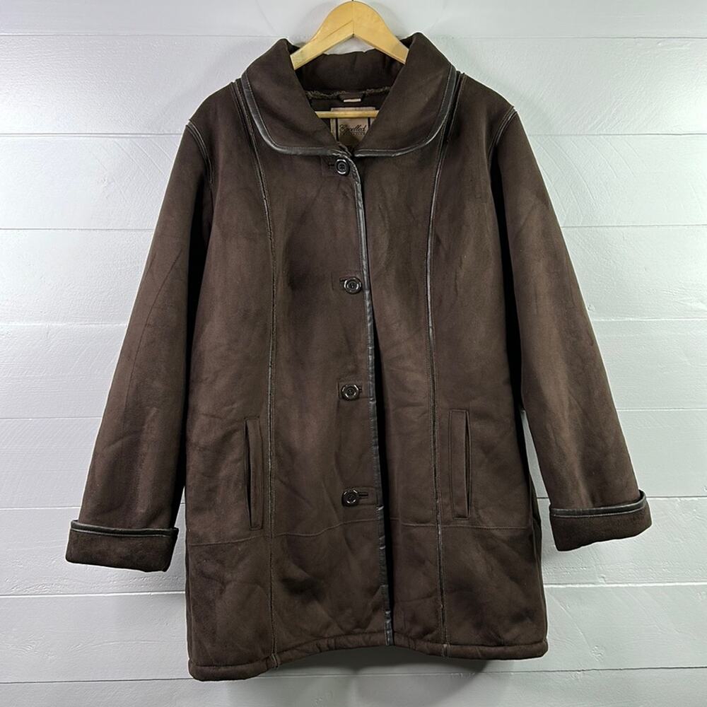 EXCELLED Collection Brown Faux Suede‎ Button Up Long Sleeve Jacket Coat Size XL